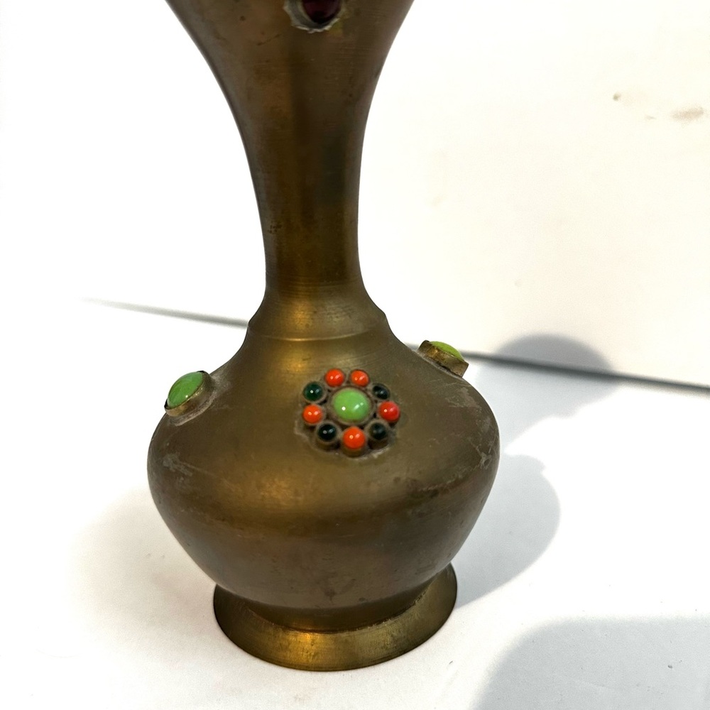 Elegant Brass Vase with Colorful Accents vintage